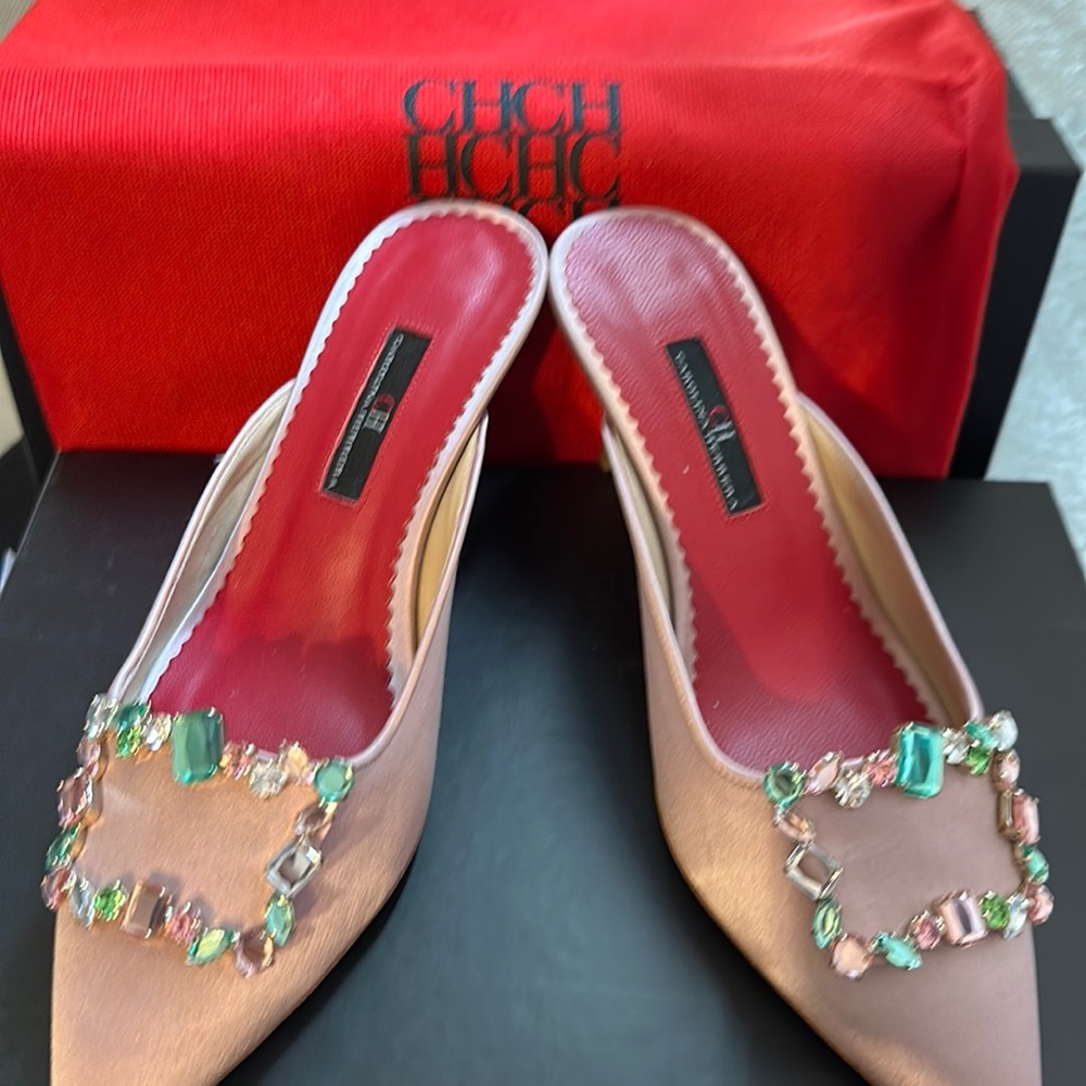 NEW Carolina Herrera Satin pink hills size 37 (7)💖